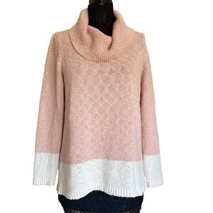 Karl Lagerfeld white pastel orange color block cotton knit cowl neck swe…